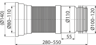 Гибкая подводка для выпуска унитаза AlcaPlast 28-55см A970